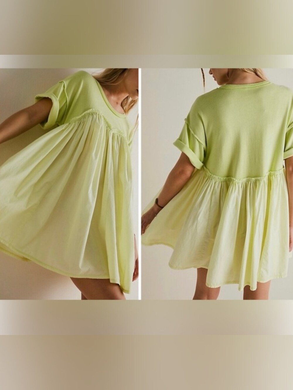 Free People Catalina Mini Dress - lightning bolt yellow - size small oversized